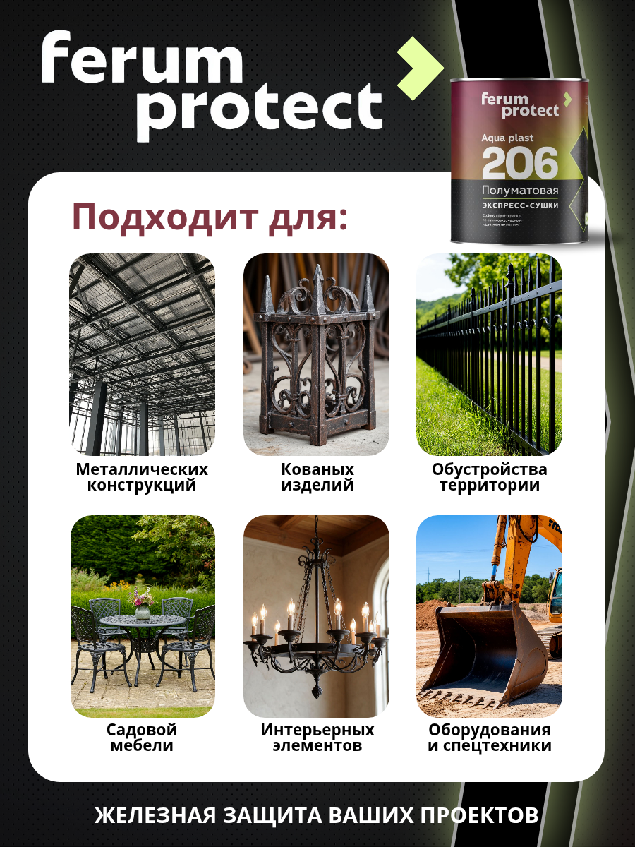 FERUMPROTECT-206 краска-грунт по оцинковке/металлу Графит 0,9 кг ferumprotect: для фасада и для наружных работ