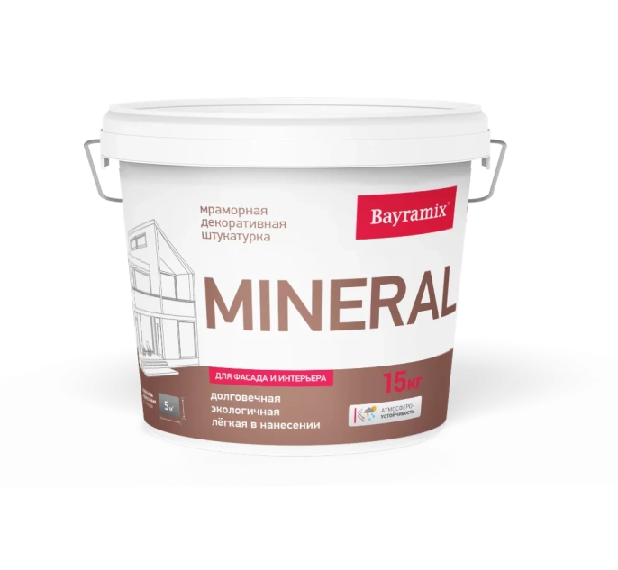 Bayramix Байрамикс Мраморная штукатурка Mineral Минерал средний, 15 кг, оттенок 492, декоративная, износостойкая для наружных работ